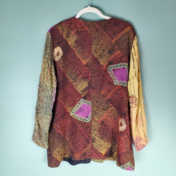 JG's Mad Lab Women Multicolor Art To Wear Button Down V-Neck Blouse Top Size S/M - Picture 2 of 9